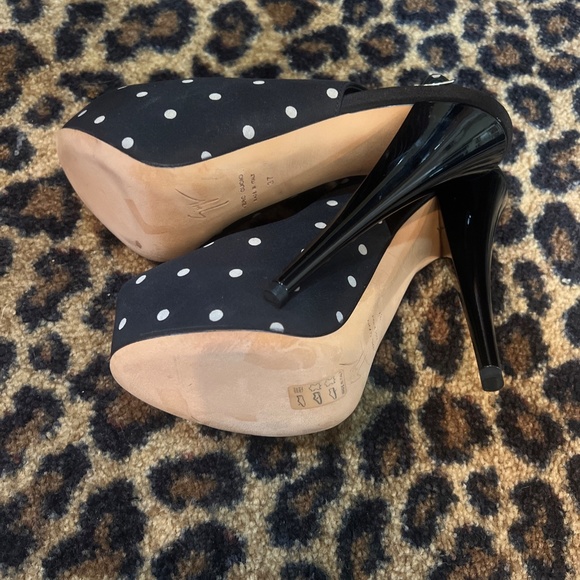 Giuseppe zanotti peep toe sling back black and white polka dot heels 37 - Picture 3 of 6